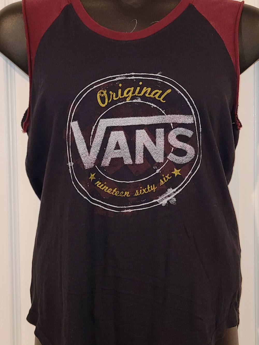 Vans Black Tank with Burgundy Raglan Trim
